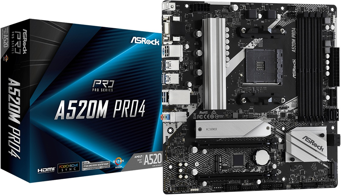 マザーボード ASRock A520M Pro4 + AMD Ryzen 5 5600 ASRock A520M Pro4 | SoloTodo.cl