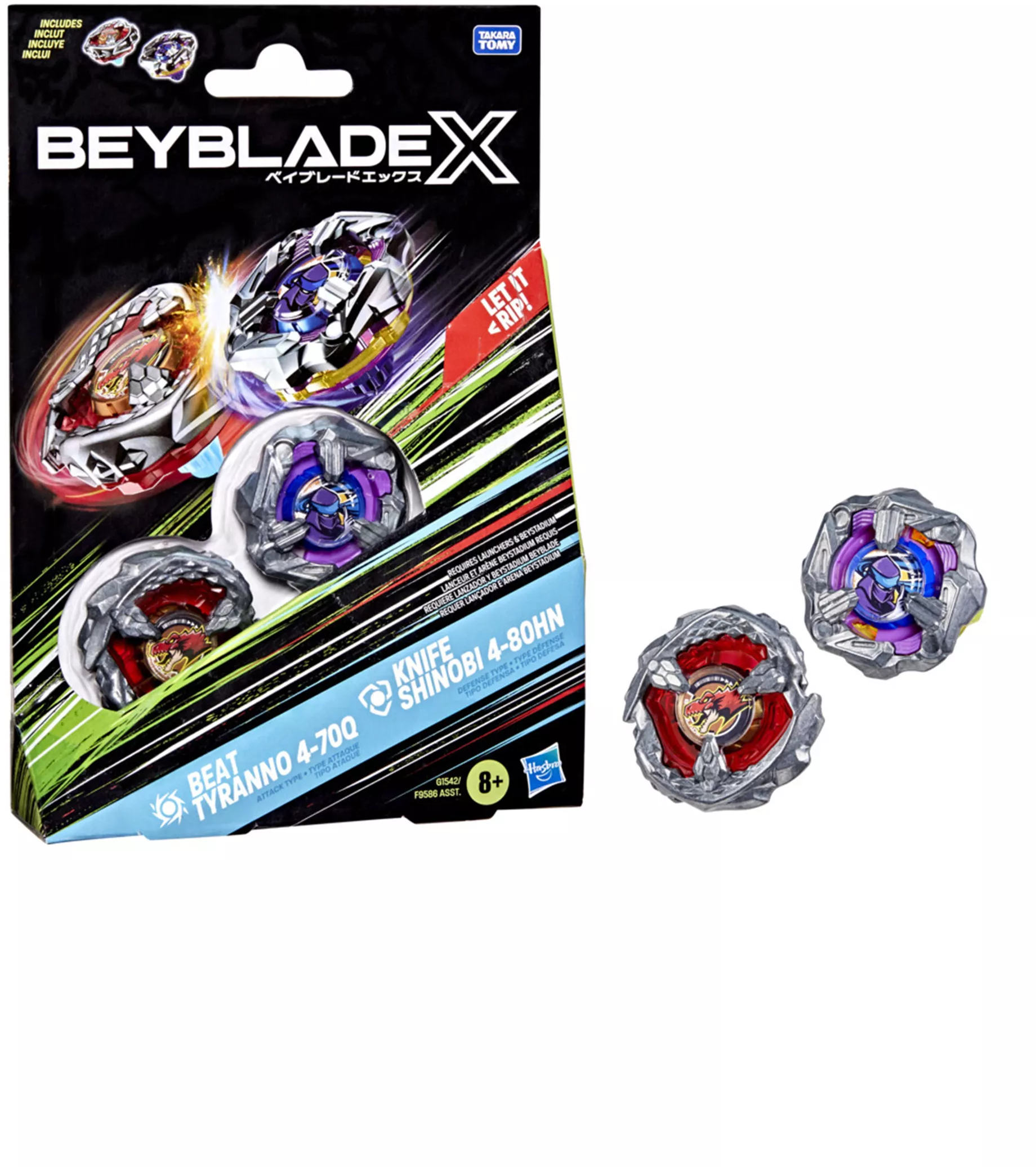 Beyblade X Pack Doble Beat Tyranno 4-70Q y Knife Shinobi 4-80Hn